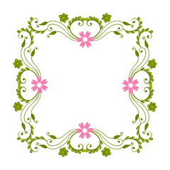 Vector illustration texture pink flower frames blooms with greeting card hand drawn