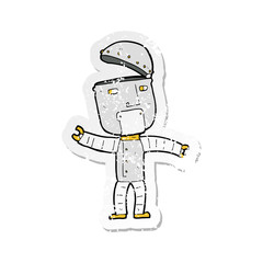 retro distressed sticker of a cartoon funny robot