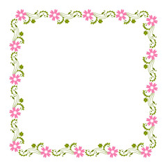 Vector illustration texture pink flower frames blooms with greeting card hand drawn