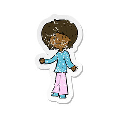 retro distressed sticker of a cartoon happy woman