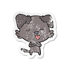 distressed sticker of a cartoon dog sticking out tongue