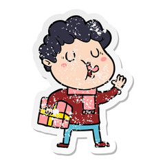 distressed sticker of a cartoon man singing