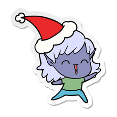 sticker cartoon of a elf girl wearing santa hat