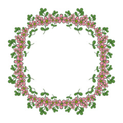 Vector illustration art pink flower frame elegant with greeting card hand drawn