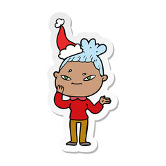 sticker cartoon of a woman wearing santa hat