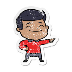 distressed sticker of a happy cartoon man