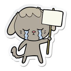 sticker of a cartoon dog crying