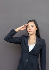 attractive asian lady with business uniform suite to respect
