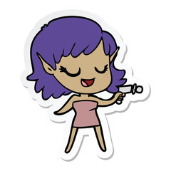 sticker of a happy cartoon space girl with ray gun