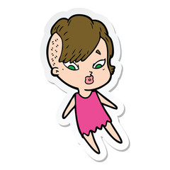 sticker of a cartoon surprised girl