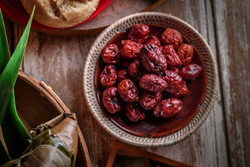 Dried red date or Chinese jujube. Traditional herbal medicine spill
