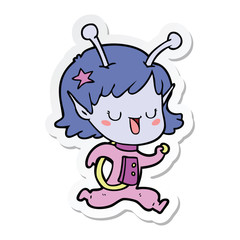 sticker of a happy alien girl cartoon