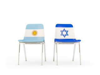Two chairs with flags of Argentina and israel
