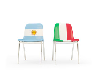 Two chairs with flags of Argentina and italy