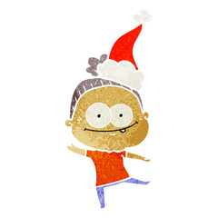 retro cartoon of a happy old woman wearing santa hat