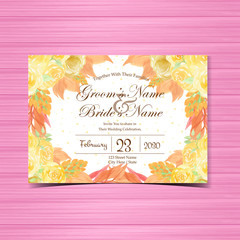 Watercolor Floral Wedding invitation card with gorgeous yellow roses