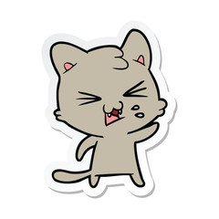 sticker of a cartoon hissing cat