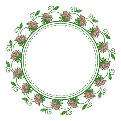 Vector illustration ornate frame wreath pink bloom hand drawn