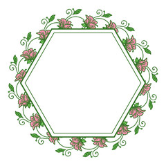 Vector illustration ornate frame wreath pink bloom hand drawn