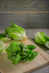 ripe organic green salad Romano on a cutting board