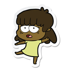 sticker of a cartoon tired woman