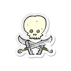 retro distressed sticker of a skull and swords symbol