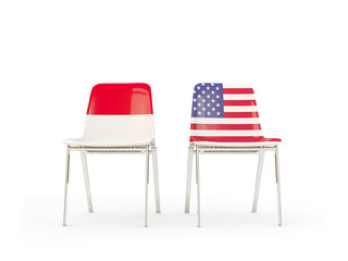 Two chairs with flags of Indonesia and United States