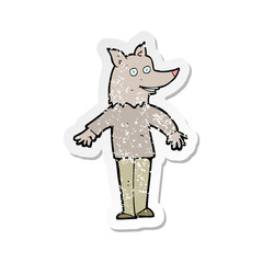 retro distressed sticker of a cartoon happy werewolf