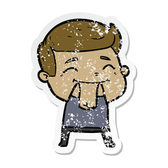 distressed sticker of a happy cartoon man