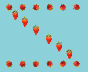 strawberry pattern on blue background, vintage style