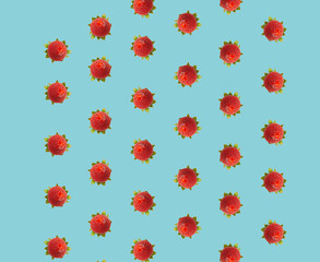 strawberry pattern on blue background, vintage style