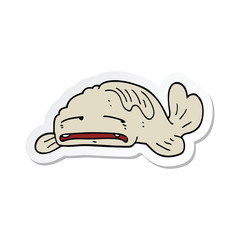 sticker of a cartoon sad old fish