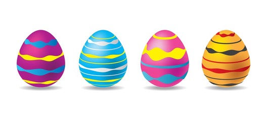 3d colorful easter egg set. easter eggs with colorful patterns. easter day element. digital vector design.