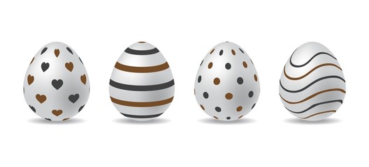 3d white easter egg set. easter eggs with black and chocolate pattern. easter day element. digital vector design.