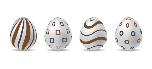Obraz premium 3d white easter egg set. easter eggs with black and chocolate pattern. easter day element. digital vector design.