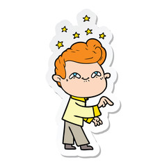 sticker of a cartoon excited man