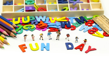 Miniature people : Children and friend funny and enjoy together using for concept of Fun day.