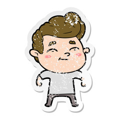 distressed sticker of a happy cartoon man