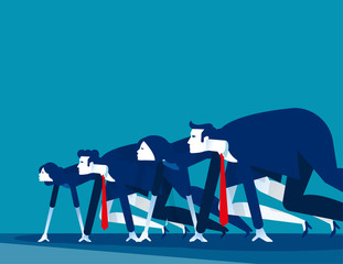 Business people lined up getting ready for race. Concept business vector illustration,  Starting line, Startup - obrazy, fototapety, plakaty