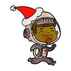 happy textured cartoon of a astronaut wearing santa hat