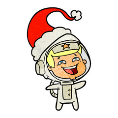 textured cartoon of a laughing astronaut wearing santa hat
