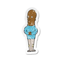 retro distressed sticker of a cartoon funny bald man