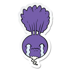 sticker of a crying beet cartoon