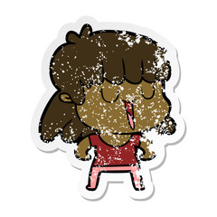 distressed sticker of a cartoon woman laughing