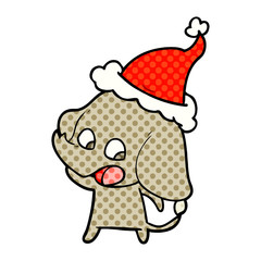 cute comic book style illustration of a elephant wearing santa hat