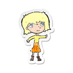 retro distressed sticker of a cartoon happy girl
