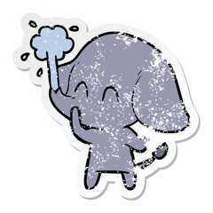 distressed sticker of a cute cartoon elephant spouting water