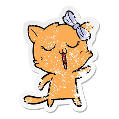 distressed sticker of a cartoon cat