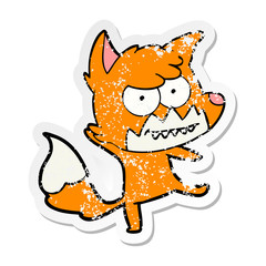 distressed sticker of a cartoon grinning fox