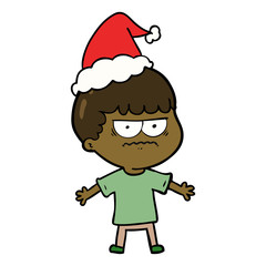 line drawing of a angry man wearing santa hat